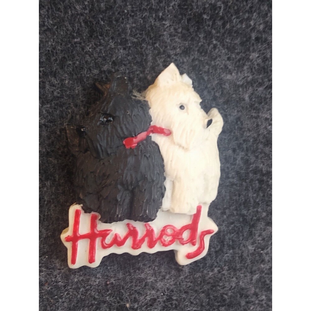 Vintage Harrods Scottie Dogs Black and White Refrigerator Fridge Magnet Scotty